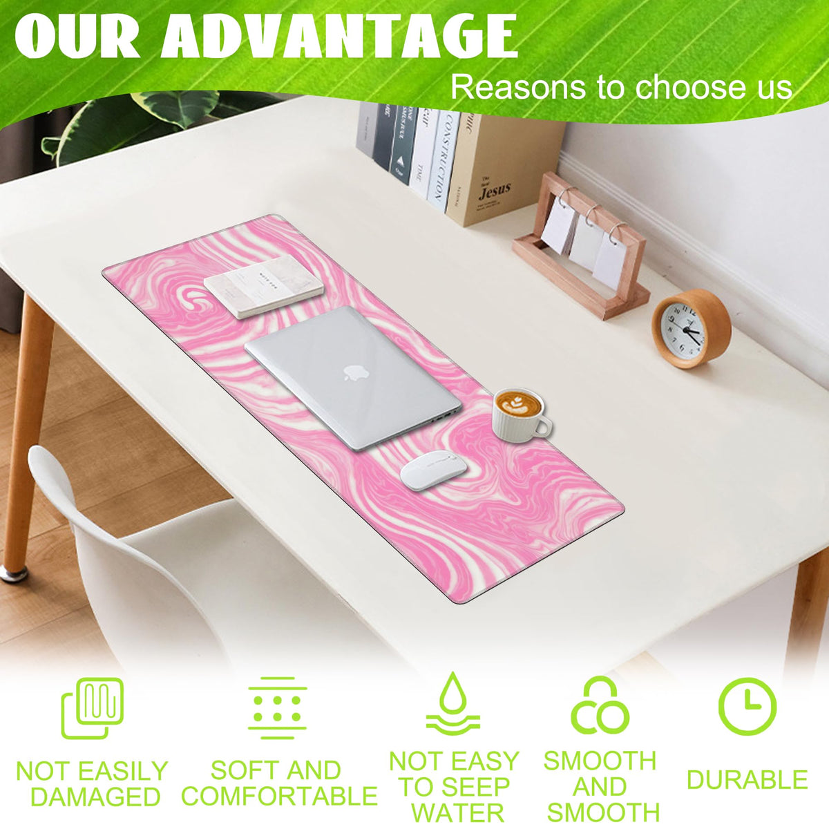 Eflxamz Desk Pad,Pink Marble Swirls Texture Desk Mat,Flow Liquid Waves Large Gaming Mouse Pad for