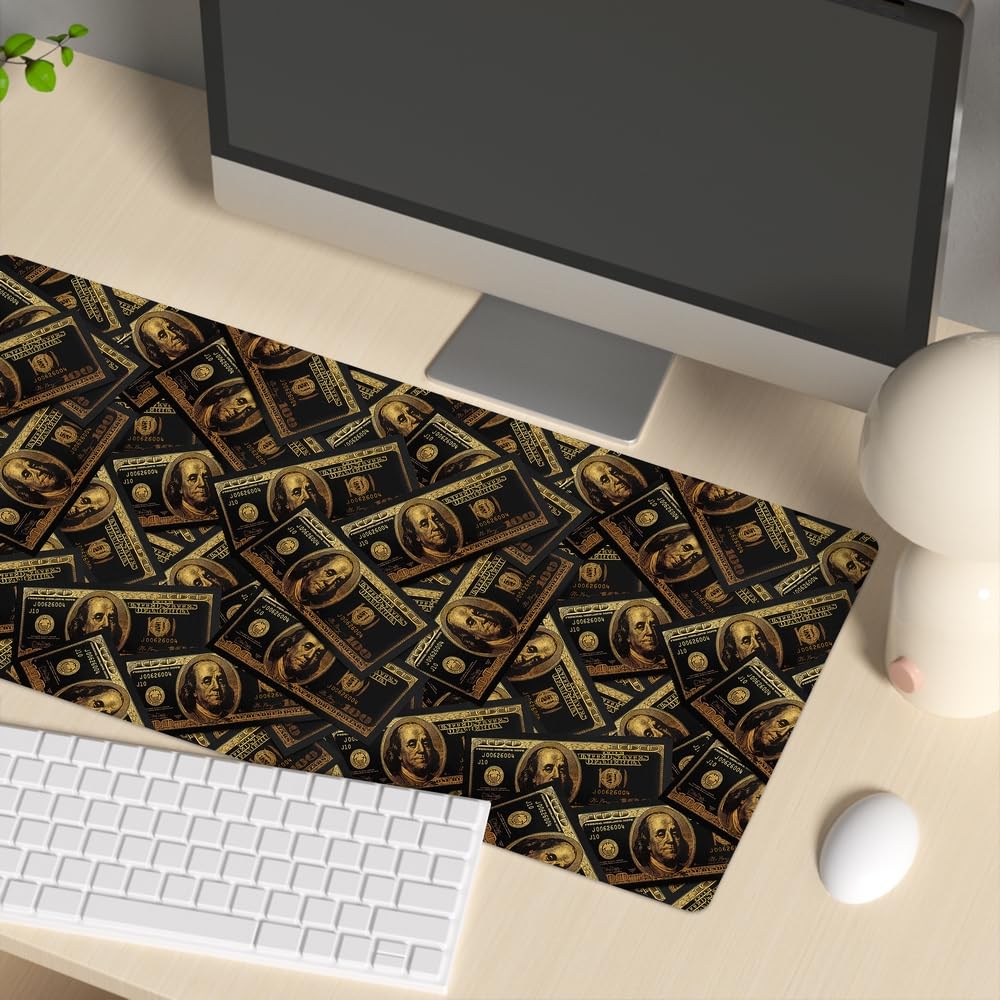 Reateforin Black Money Rectangle Mouse Pad Non Slip Rubber Base 31.5"x15.7" Gaming Keyboard and