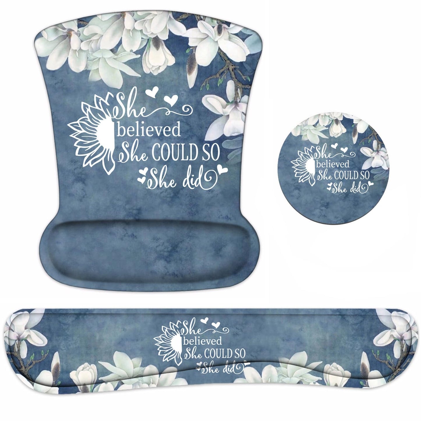 Keyboard Wrist Rest and Mouse Pad Wrist Support Set with Coasters, She Believed She Could So She