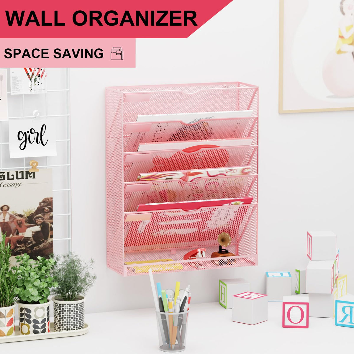 GDINDINFAN Hanging Wall File Organizer 6 Tier Wall Mounted Mail Paper Folder Holder Document