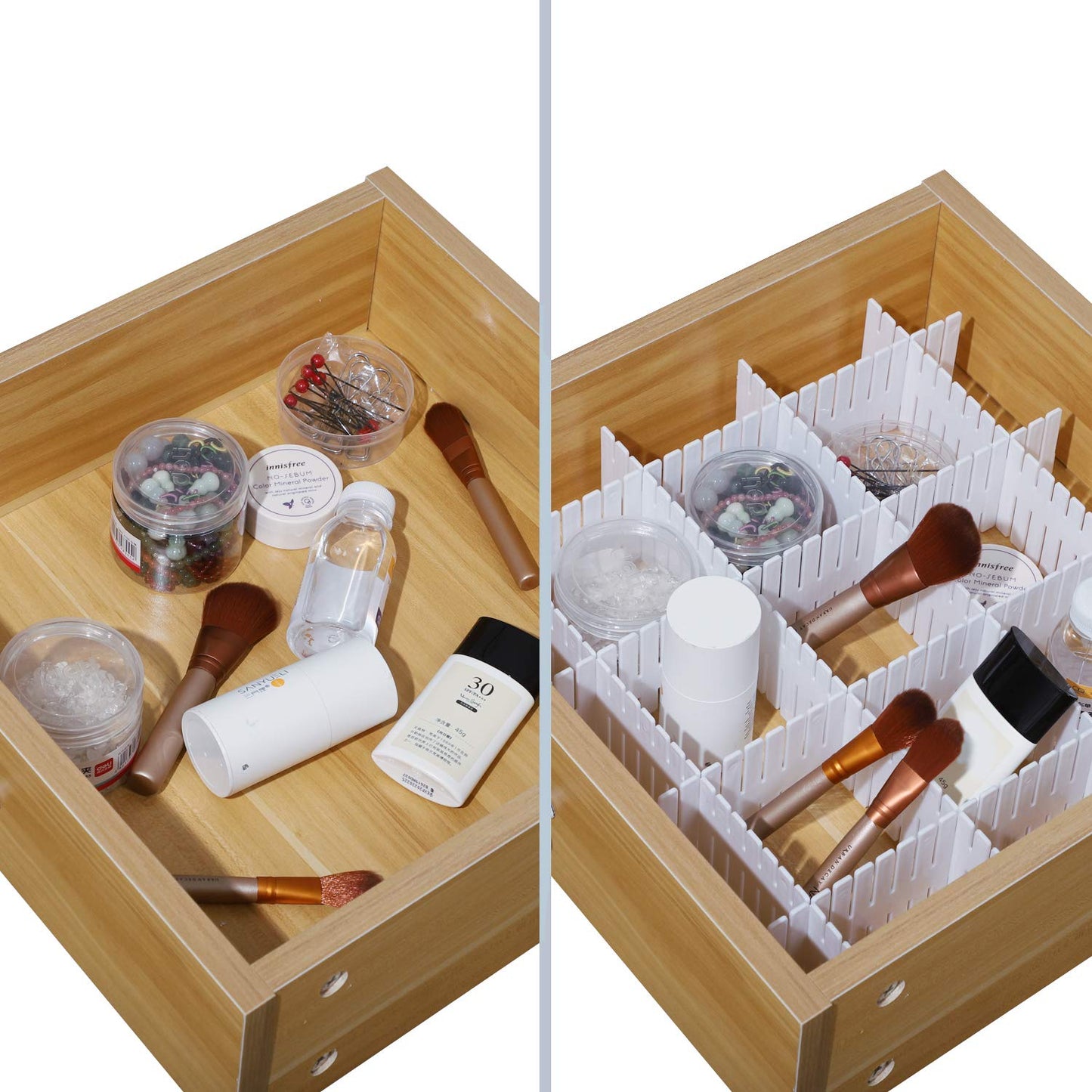 KINJOEK 48 PCS DIY Drawer Divider Organizers, Adjustable Plastic Desk Drawer Separators for