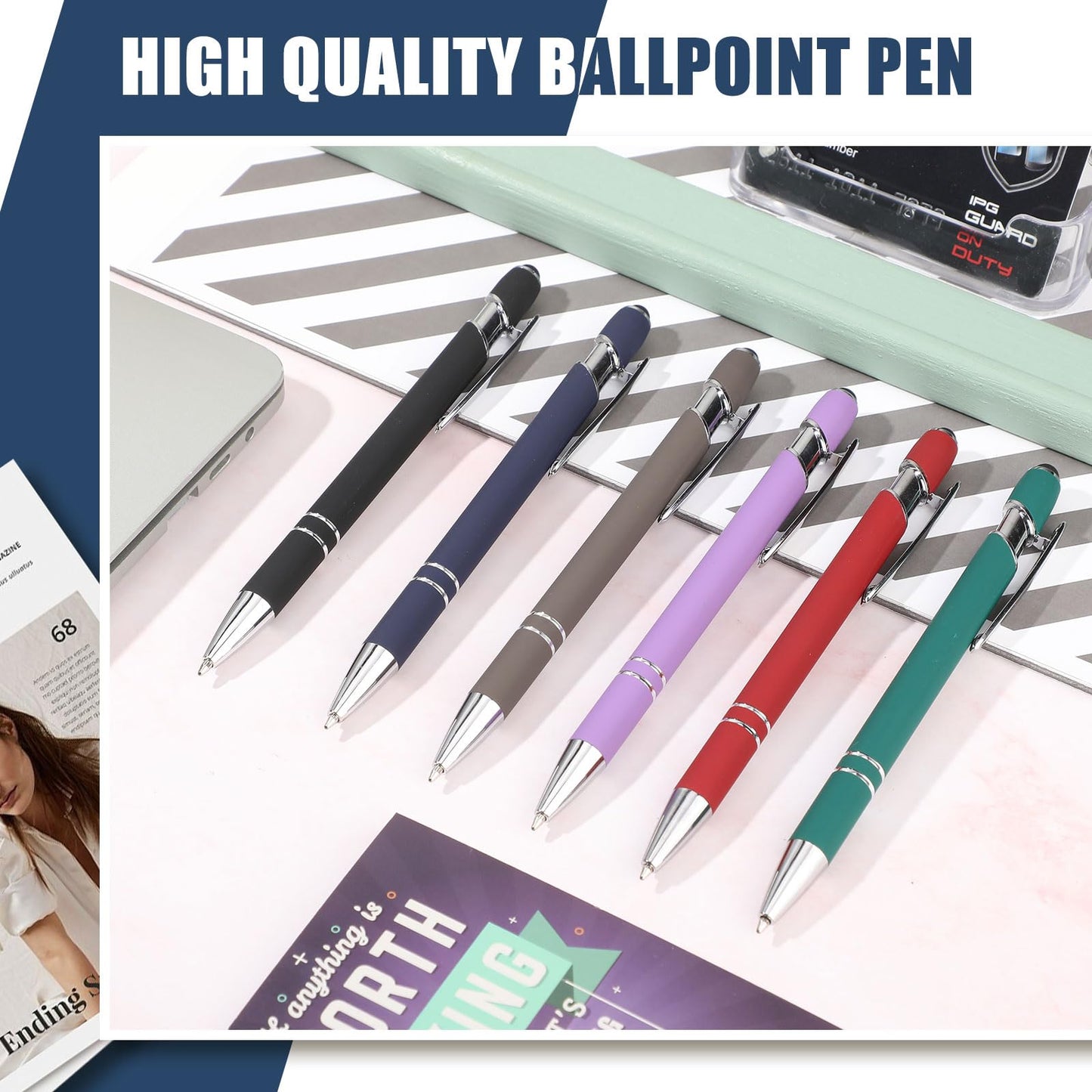 Leinuosen 72 Pcs Ballpoint Pen with Stylus Tip 1.0 mm/ 0.04 Inch Black Ink Metal Stylus Pen for