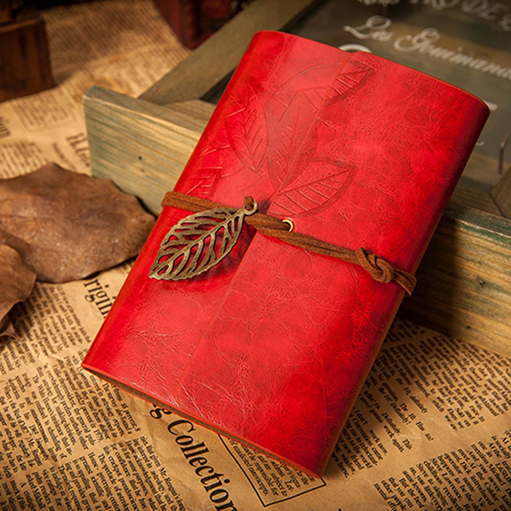 EvZ 5 Inch Mini Vintage Leather Journal, Pocket Size Refillable Loose Leaf Notebook, Retro Red PU