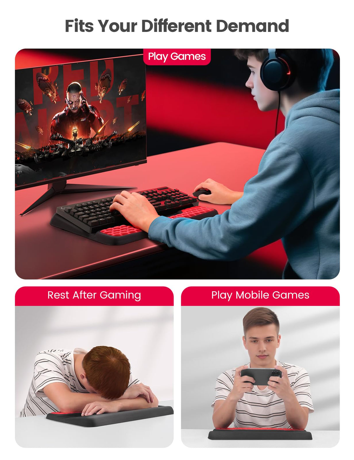Vaydeer Keyboard Stand with Wrist Rest, Gaming Wrist Support Pad, Ergonomic Hand Rest Arm Soft