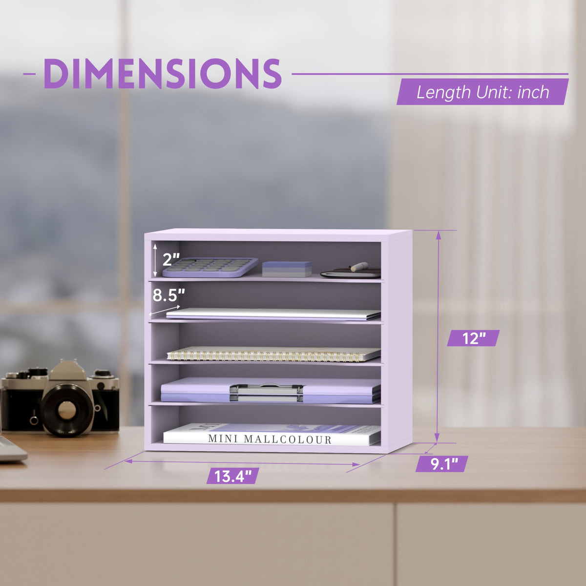 5 Tier Wood Desk Organizer, Paper Organizer for Desk, Purple