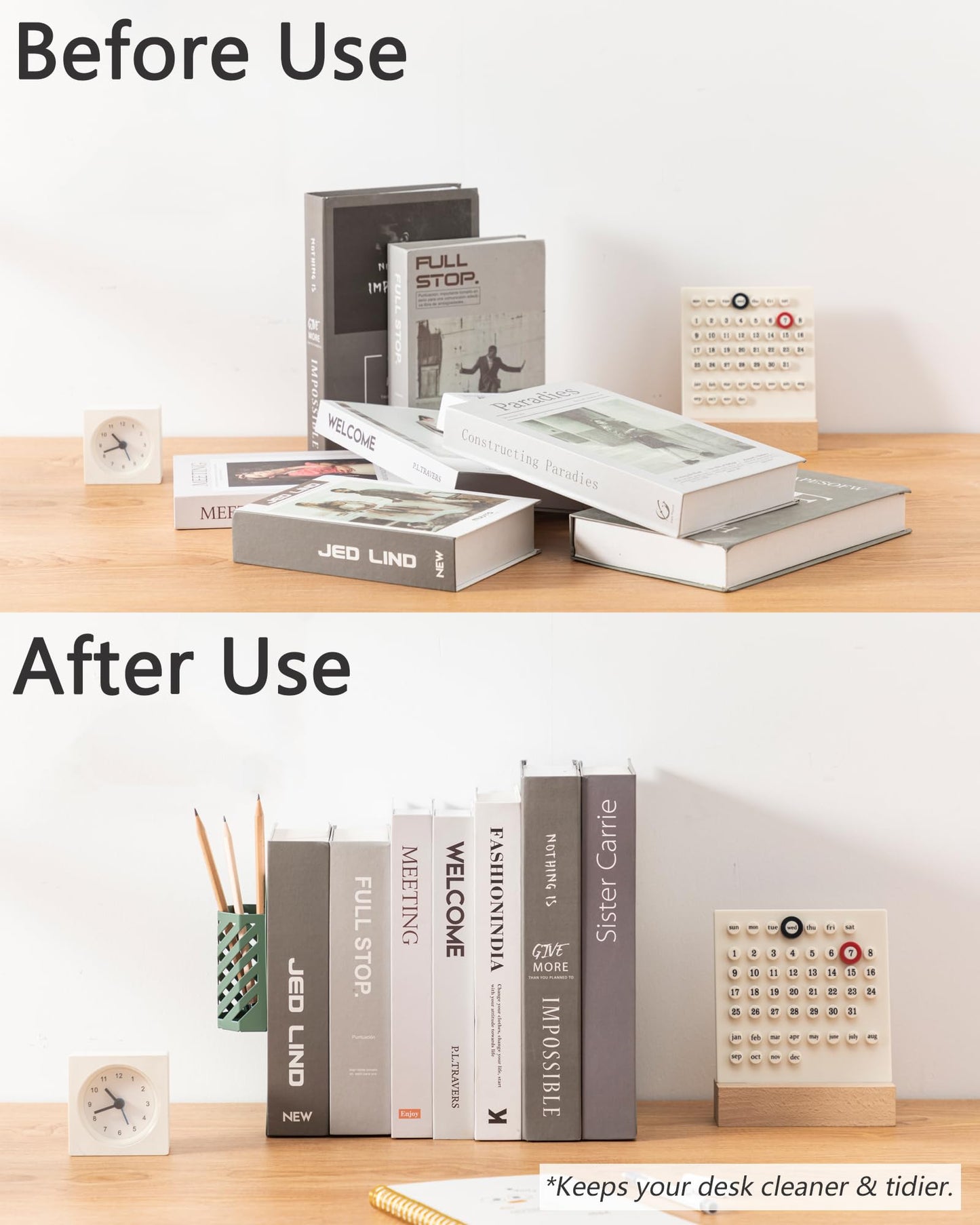Kingsmile Book Ends, Adjustable Heavy Duty Metal Book Stoppers with Pen Holder for Desk Office