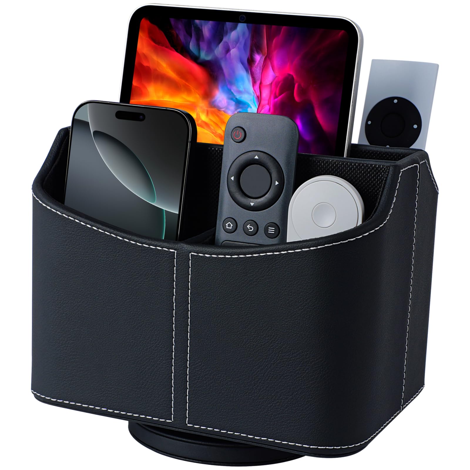 Lorteme Remote Control Holder, Spinning Desk Organizer, Nightstand Bedside Caddy for TV