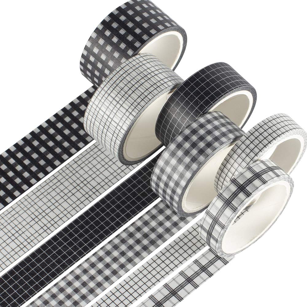 YUBBAEX 6 Rolls Plaid Washi Tape Set Basic Grid Masking Decorative Tapes for Arts, DIY Crafts