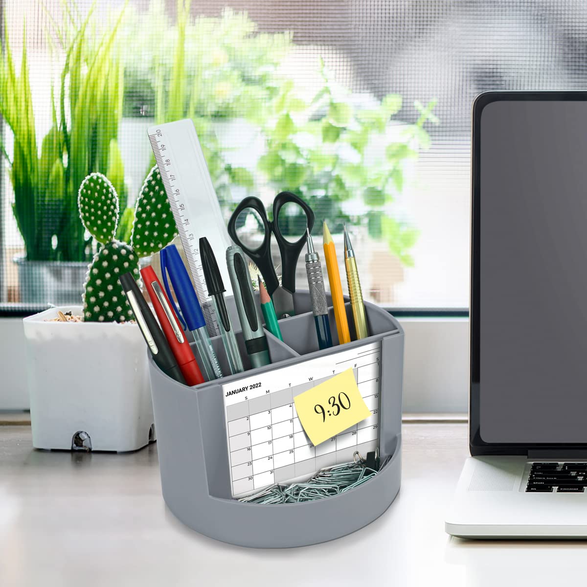 Acrimet Compact Desktop Organizer, 4 Spacious Slots, Round Pencil and Accessories Holder with Photo
