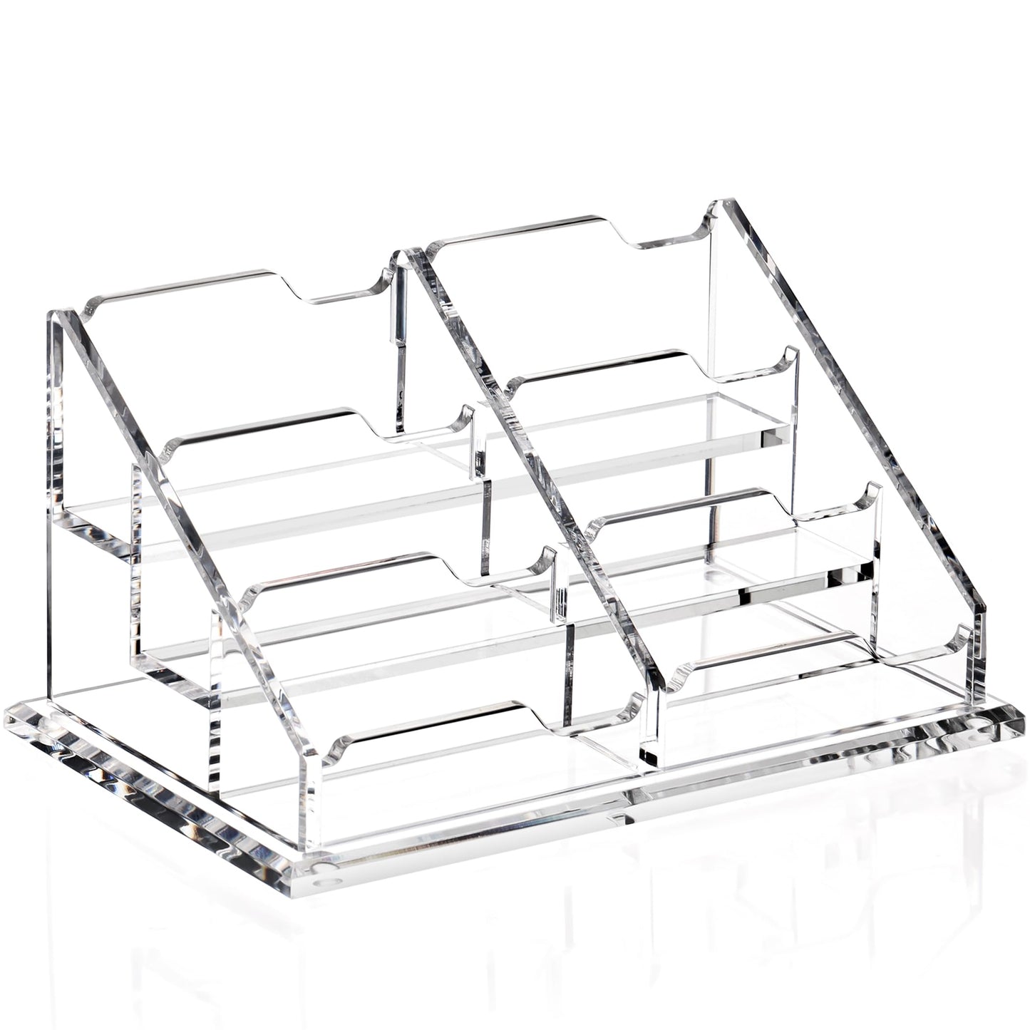 HeZone Business Card Holder for Desk, Acrylic Business Card Organizer , Multiple 6 Slots 3 Tier