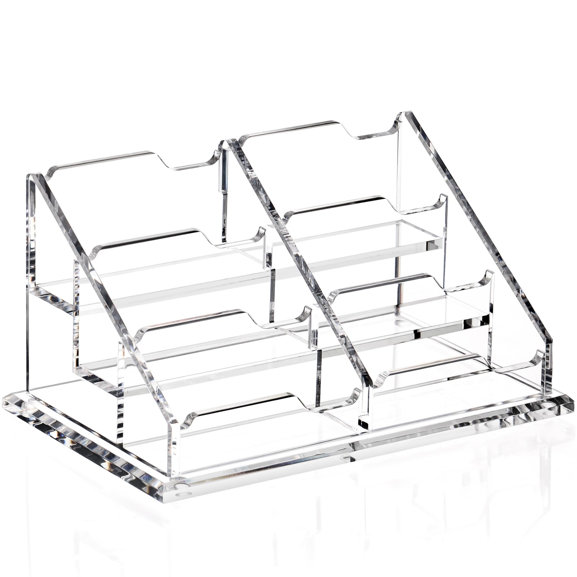 HeZone Business Card Holder for Desk, Acrylic Business Card Organizer , Multiple 6 Slots 3 Tier