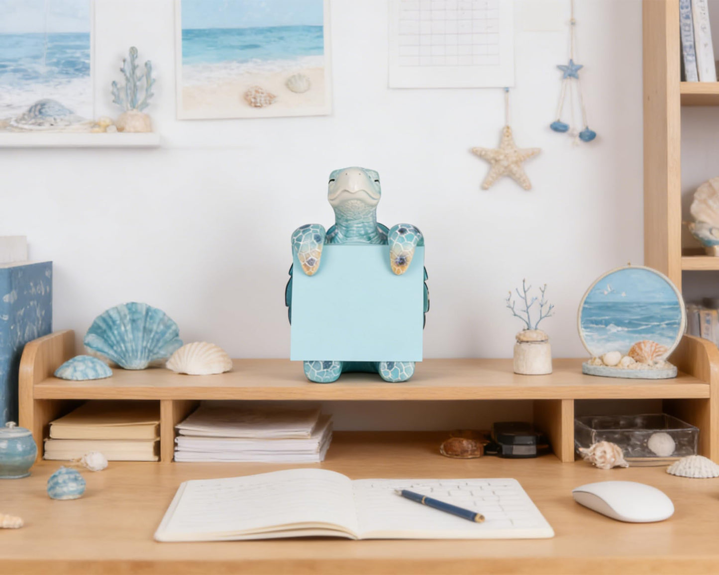 HORTIX Sea Turtle Pop-Up Sticky Note Dispenser for 3 x 3 in Notes, Blue