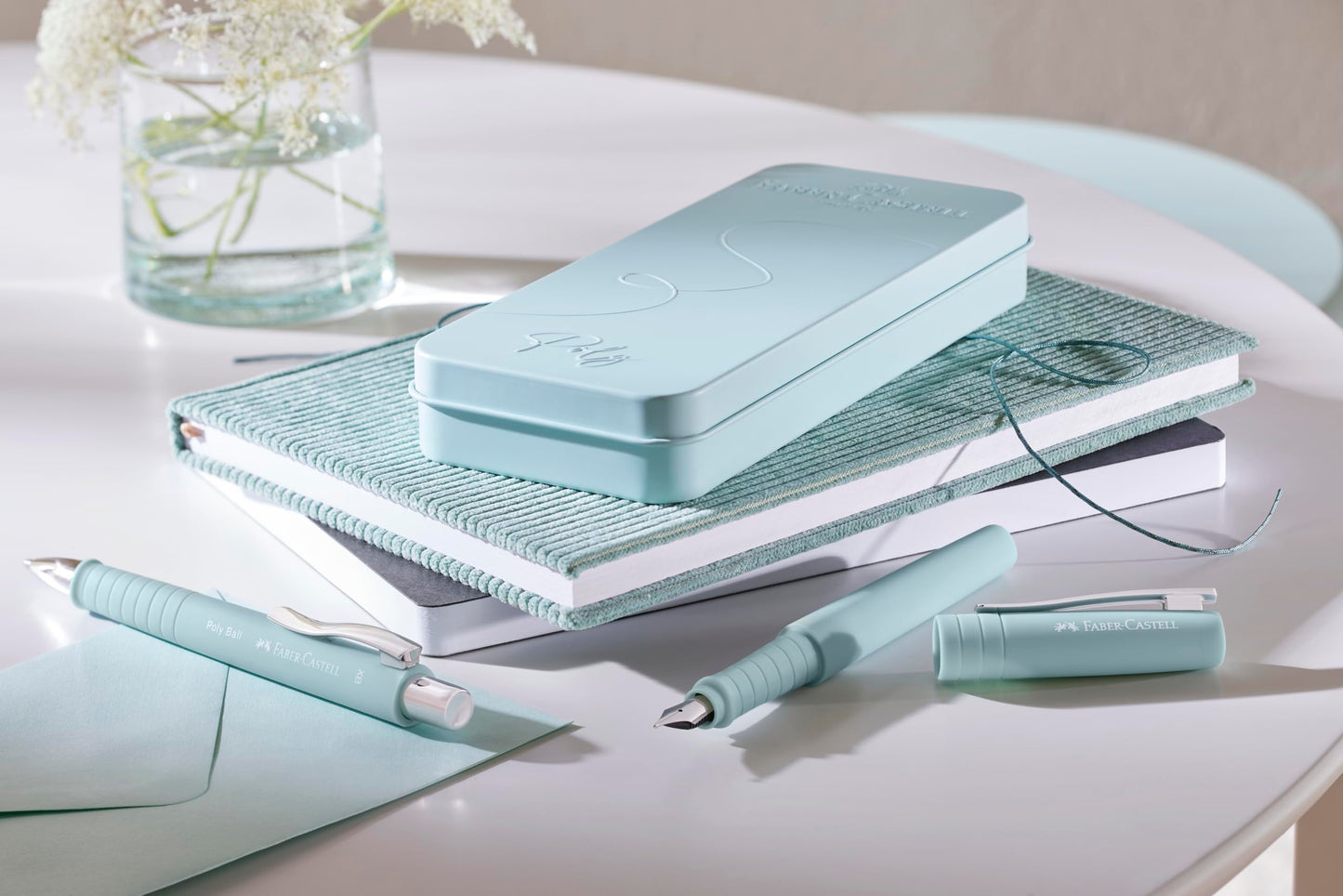 Faber-Castell Poly Pen Fountain and Ballpoint Pen Gift Set – Caribic Blue: Fountain Pen Set with