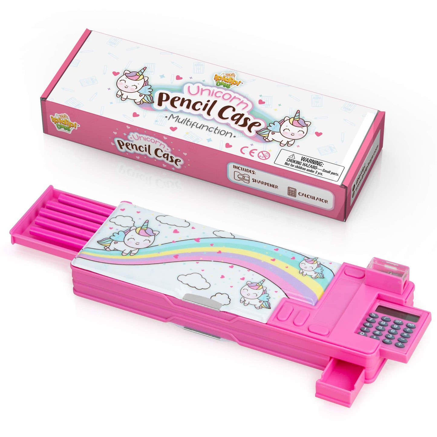 IPIDIPI TOYS Unicorn Pop Up Pencil Case for Girls – Multifunctional Stationery Box with Calculator