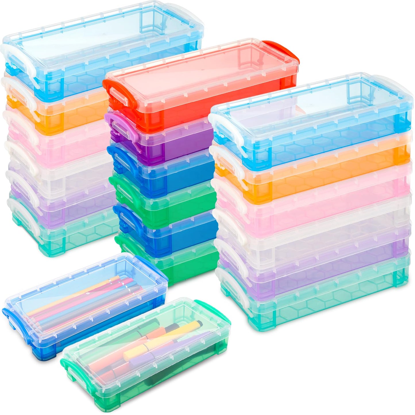 Gueevin 24 Pcs Pencil Box Clear Plastic Pencil Case, Fresh Color