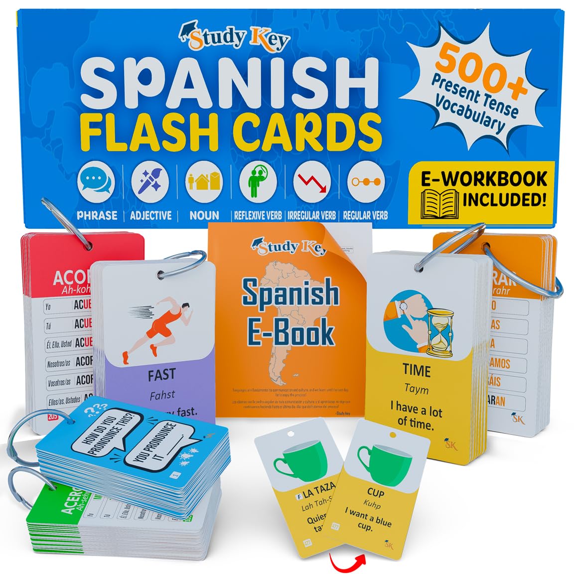 500+ Spanish Vocabulary Flash Cards for Adults & Kids Ages 15+,