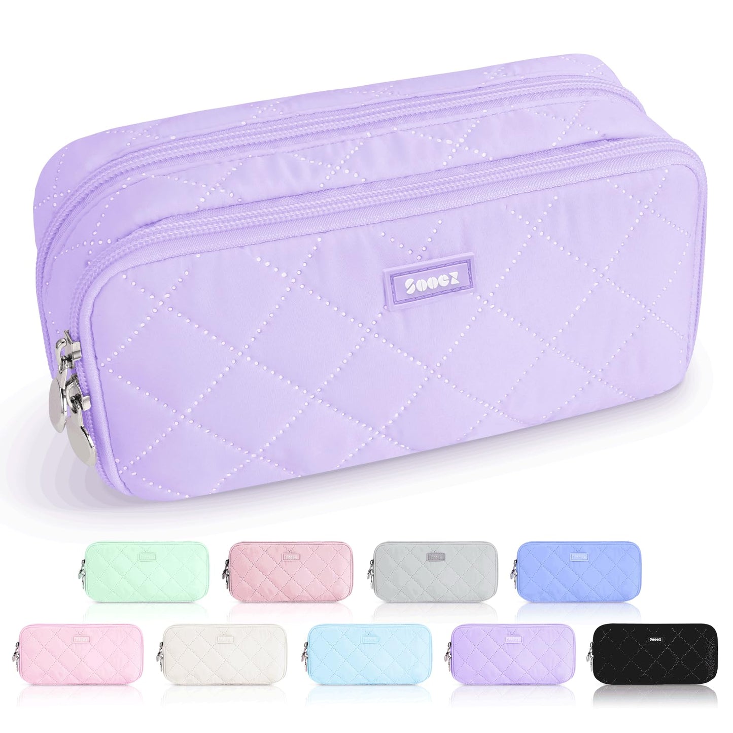 Sooez Large Pencil Case Pouch, Extra Big Pencil Bag with 8 Compartments, Pen Bag Wide Opening, Soft