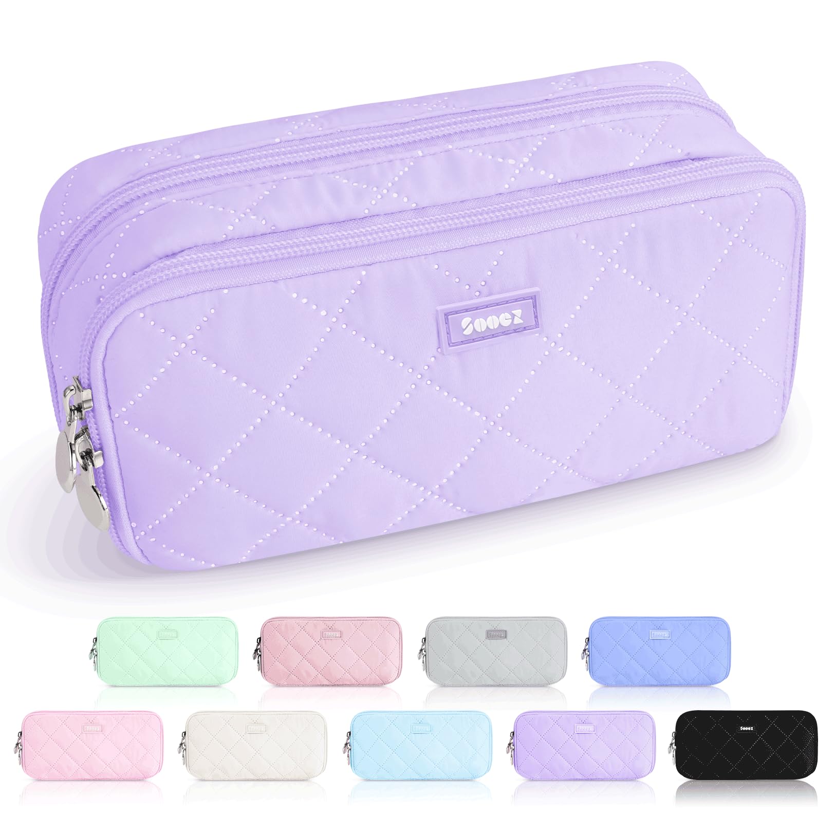 Sooez Large Pencil Case Pouch, Extra Big Pencil Bag with 8 Compartments, Pen Bag Wide Opening, Soft
