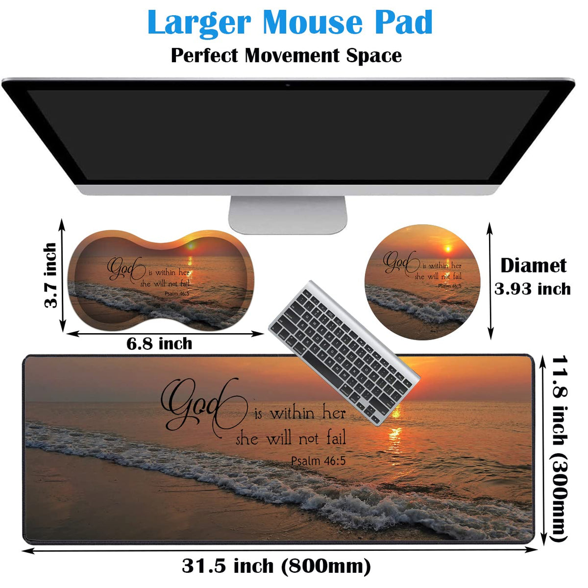 3 Piece Mouse Pad Set with Stitched Edge Large Anti-Slip Mouse Pad Desk Pad Keyboard Pad + Wrist