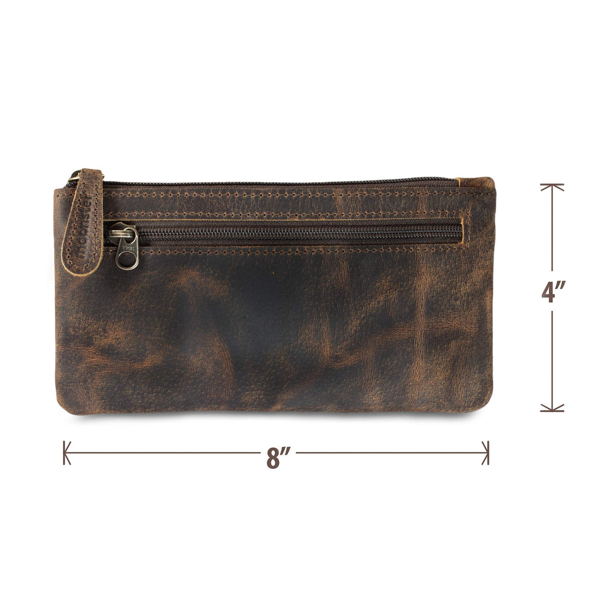 moonster Full-Grain Buffalo Leather Pen Case, 8x4 Inch, Zipper, Handmade – Pencil Case Pouch, Small