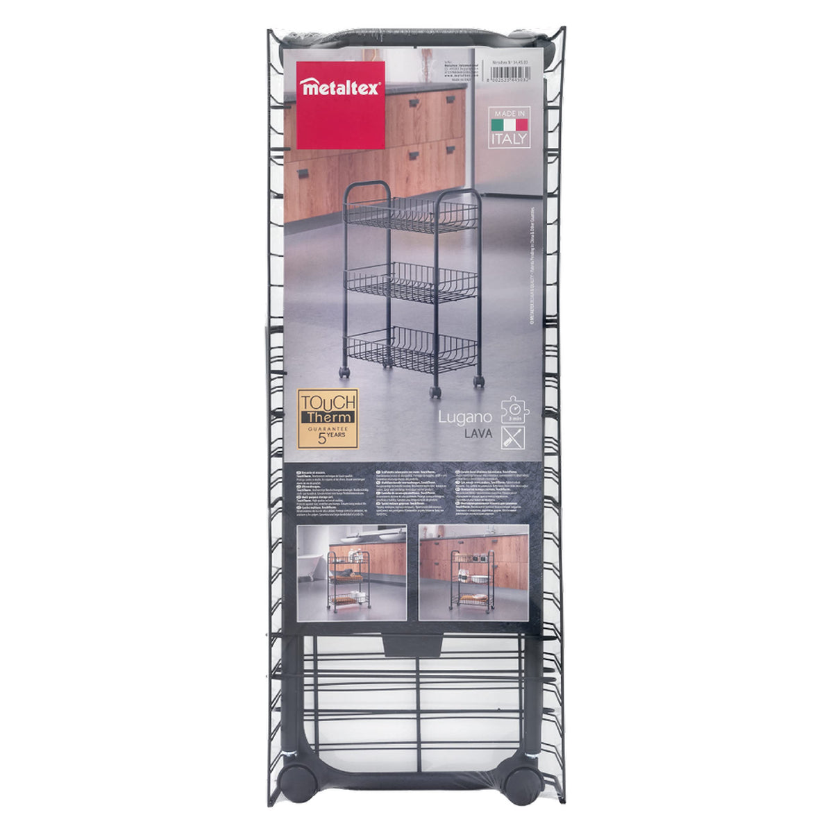 Metaltex Lugano 3-Tier Trolley with Wheels - Multipurpose Storage Cart for Home including Kitchen