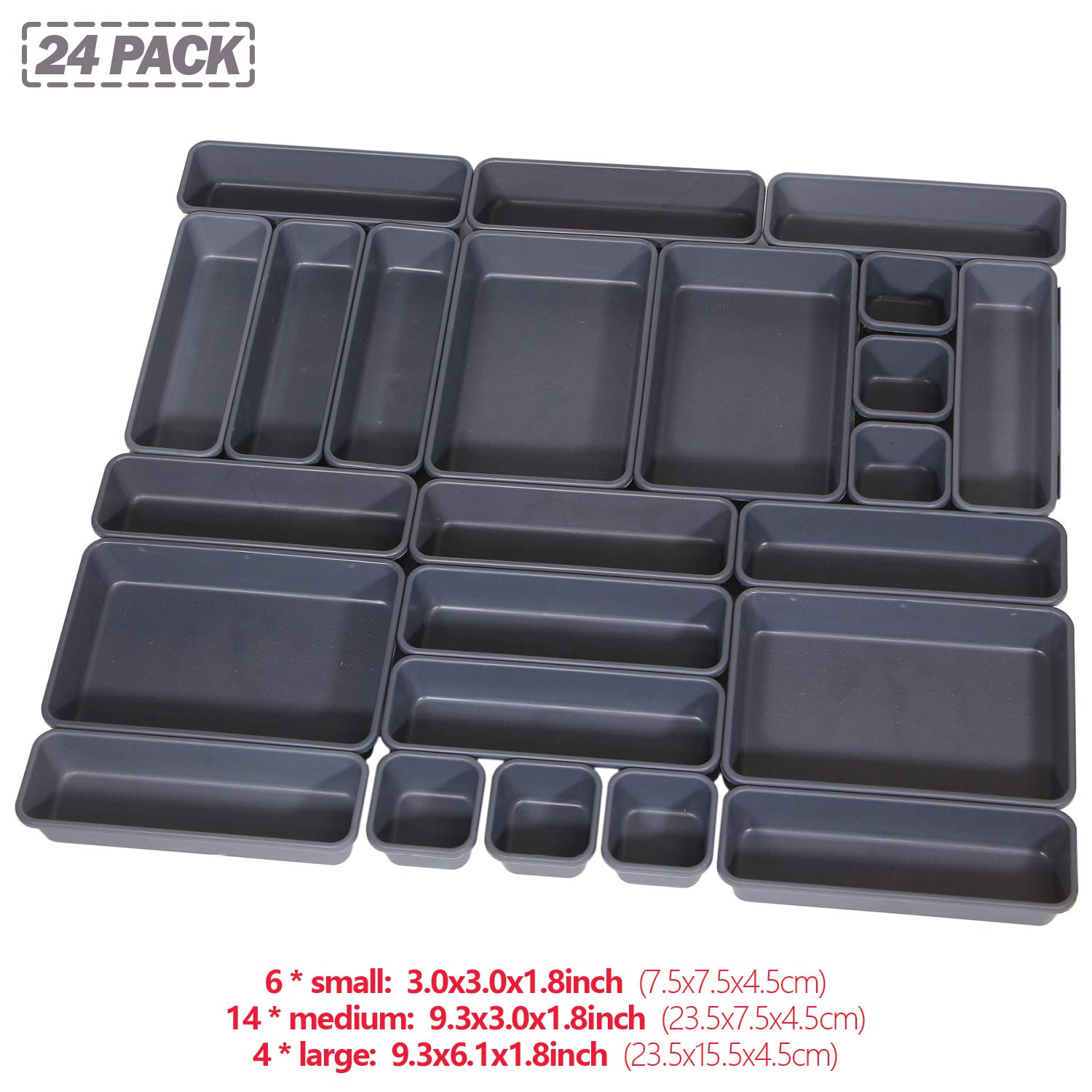 Set of 24 Interlocking Desk Drawer Organizer Tray Dividers Plastic Shallow Narrow Drawers
