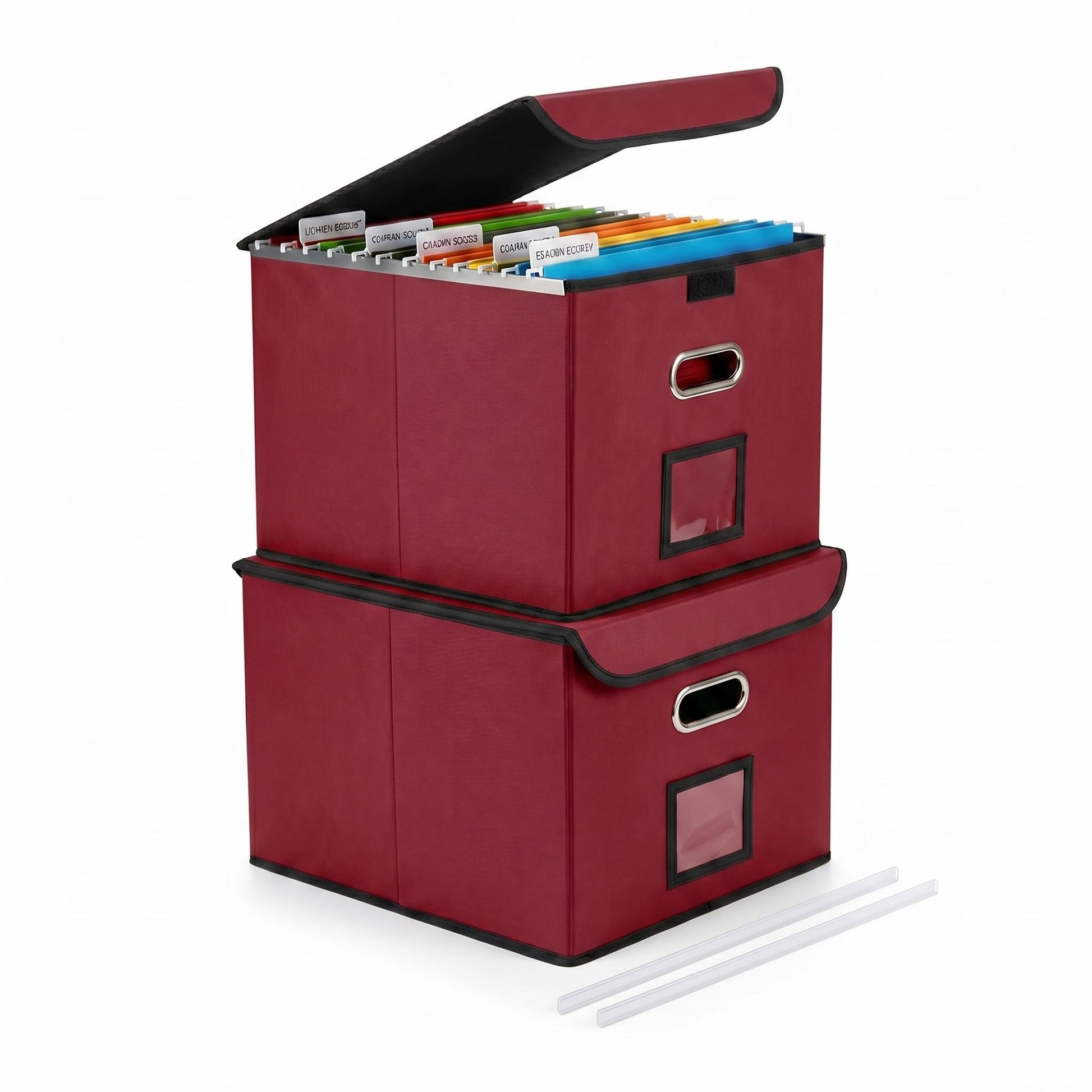 File Organizer Box with Lid (Wine Red, 14.9 x 12.59 x 10.8 inch, 2-Pack)