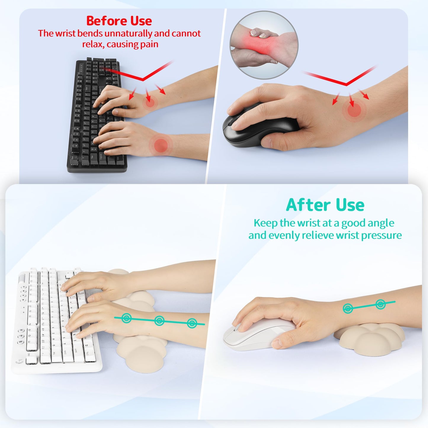 Sushret Cloud Wrist Rest Keyboard, Cloud Keyboard Wrist Pad Set with PU Leather Memory Foam, Cute