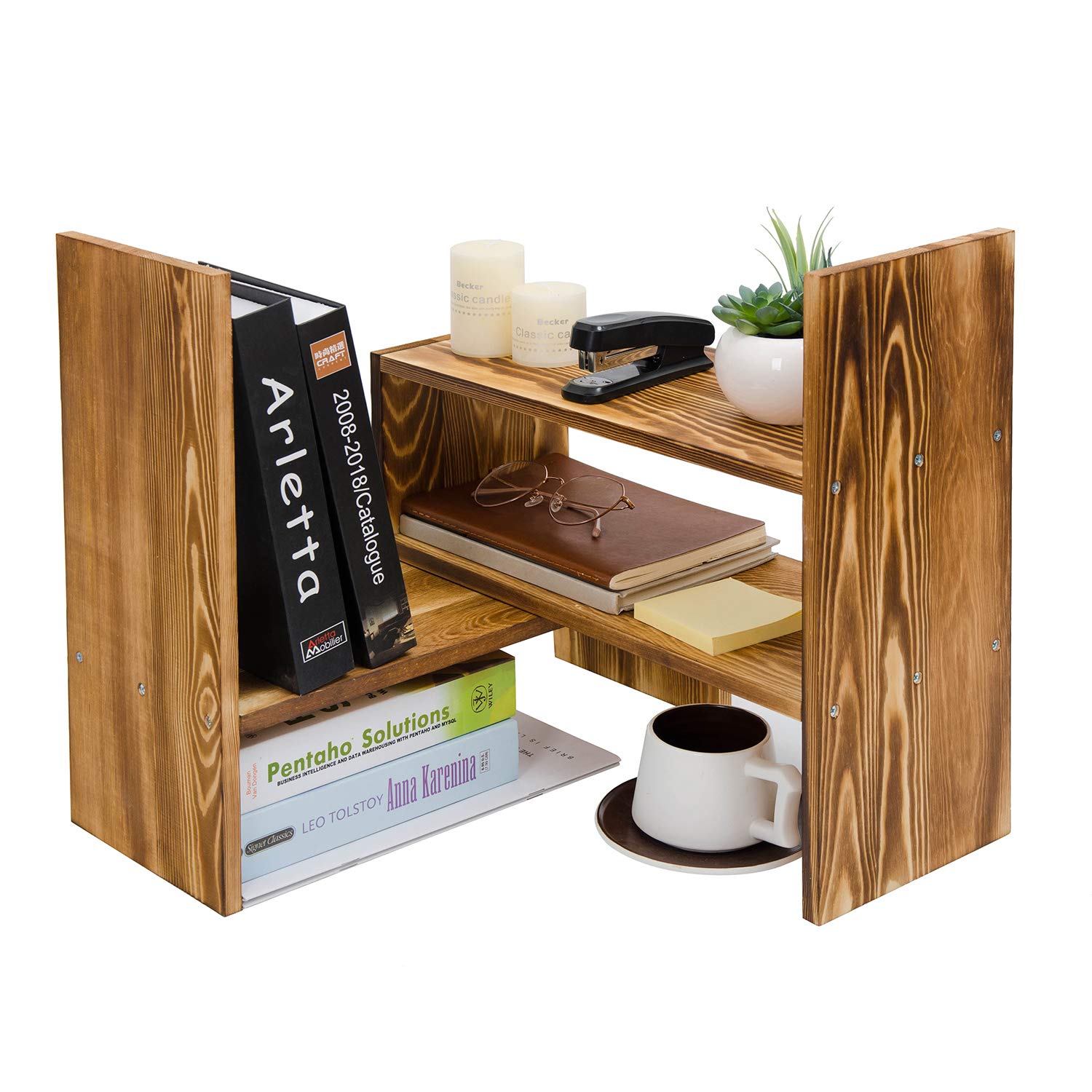 Liry Products Adjustable Extendable Natural Wood Desktop Organizer Caddy Desk Organizer Countertop