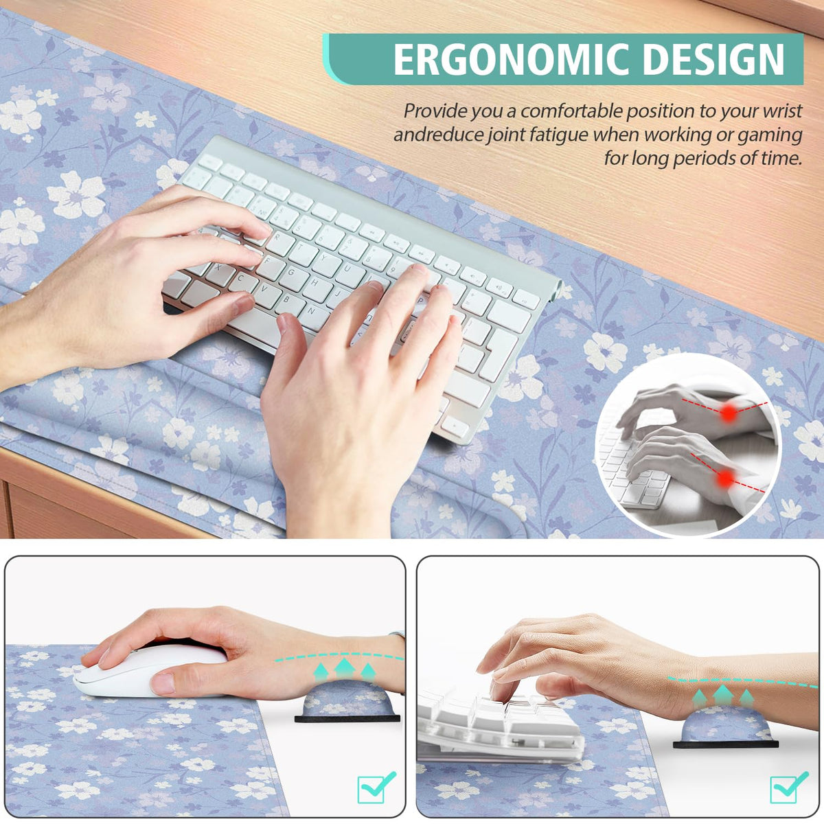 Large Mouse pad,4 in 1 Extended Keyboard Desk Mat with Wrist Rest,Non-Slip Desk Pad Protector Easy