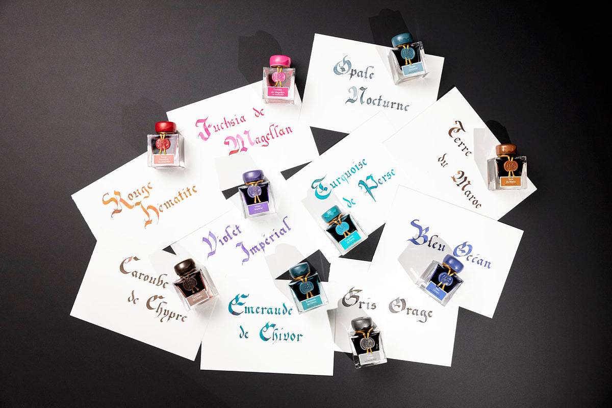 J. Herbin 1670 Anniversary Inks - Gold Sheen 50 ml Bottled - Blue Ocean (Deep Blue Ink)