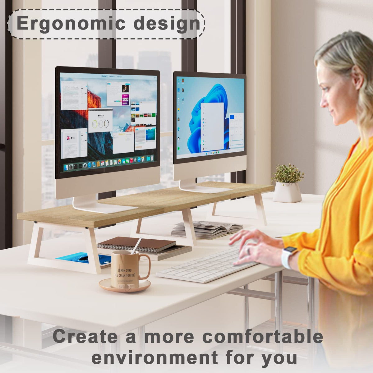 TEAMIX 42 inch Large Dual Monitor Riser, Desk Organizer Stand for TV Laptop