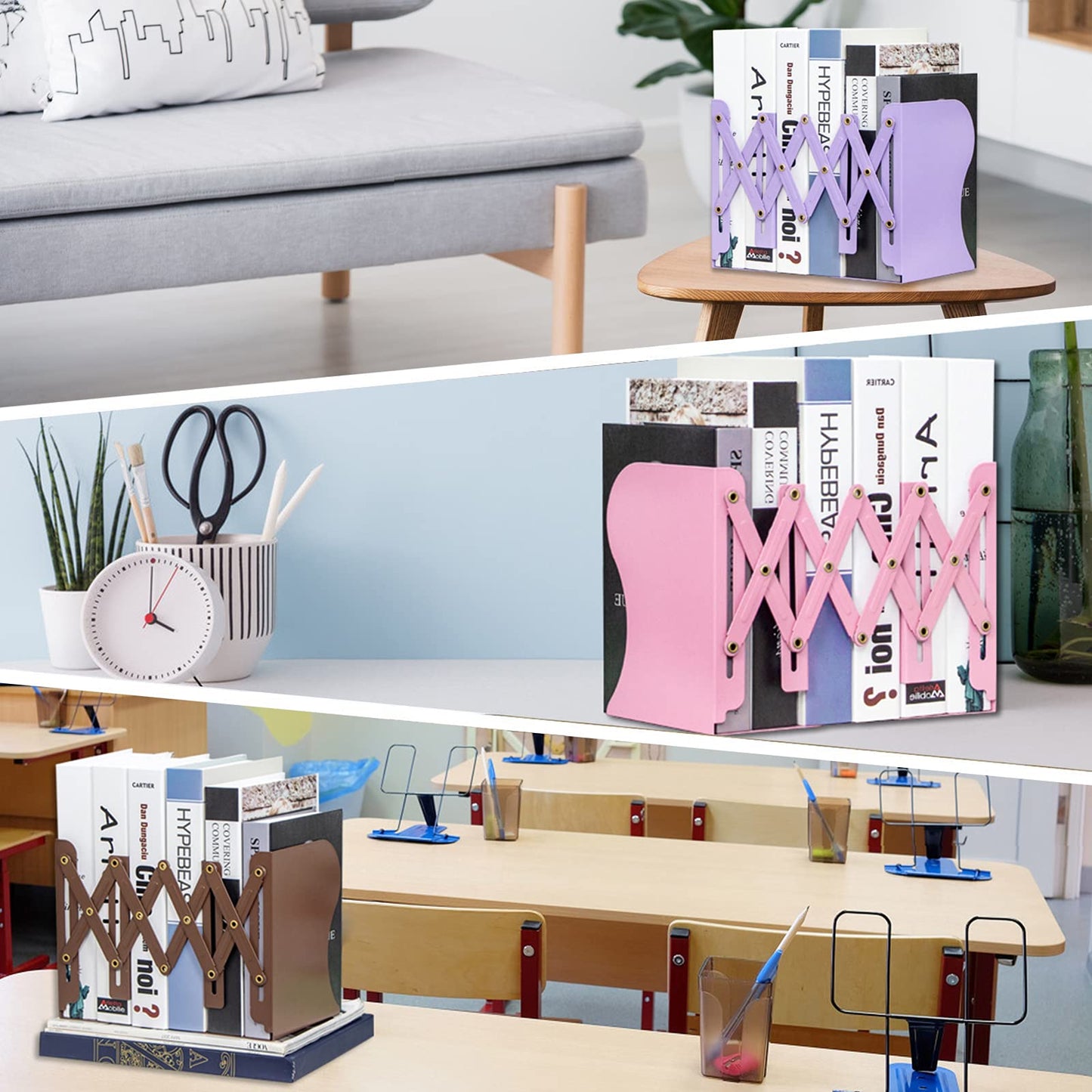 Aobopar Adjustable Metal Book Ends for Shelves Grey