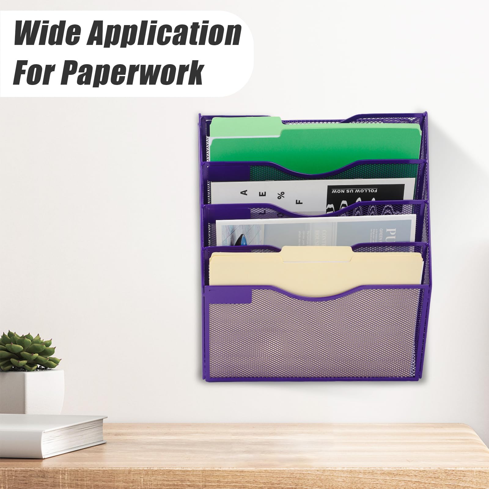 EASEPRES 5 Pocket Mesh Hanging Wall File Organizer, Wall Mounted Mail Paper Document Folder Holder