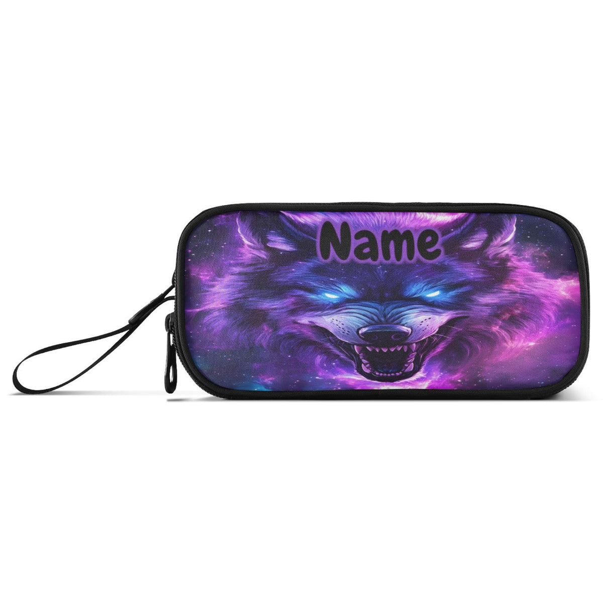 BOENLE Custom Blue Eyes Wolf Purple Galaxy Pencil Case Box Boys Girls Personalized Name Large