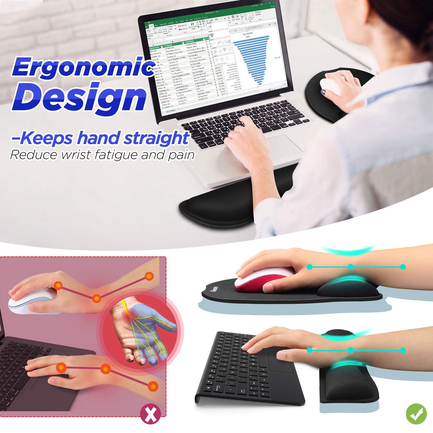 Gimars Upgrade Enlarge Superfine Fibre Soft Smooth Gel Ergonomic Mouse Pad Wrist Support and