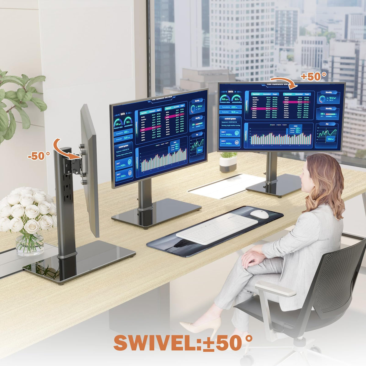 Single LCD Computer Monitor Free-Standing Desk Stand Mount Riser for 13 inch to 32 inch screen with