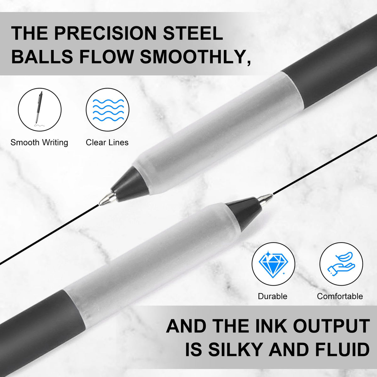 Kabolain 50 Pcs Black Pens, 1.0mm Retractable Ballpoint, Fine Point Smooth Pens with Soft Grip