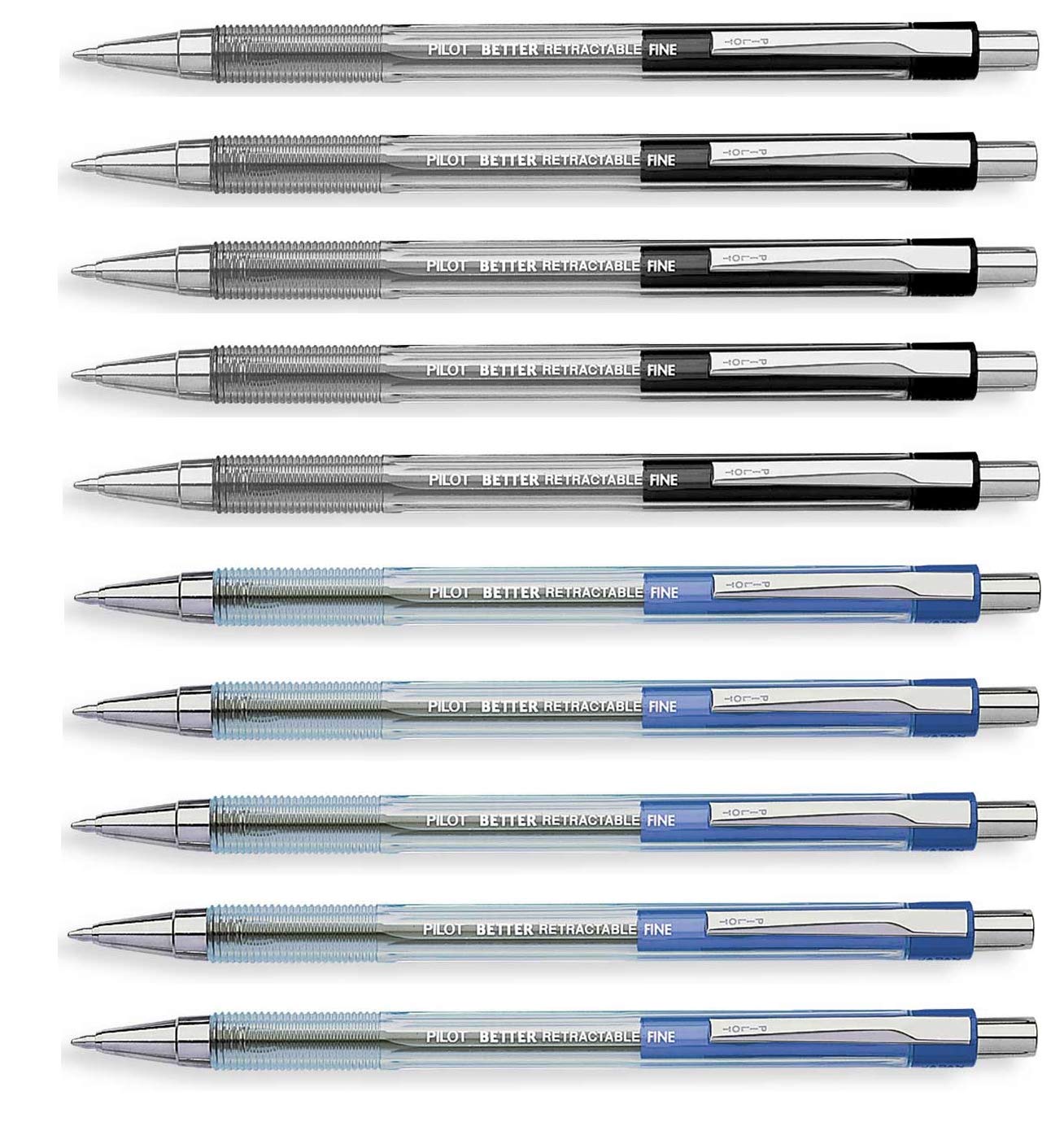 Pilot Retractable Ballpoint roller pens, Black & Blue colors Fine point, 10 Count