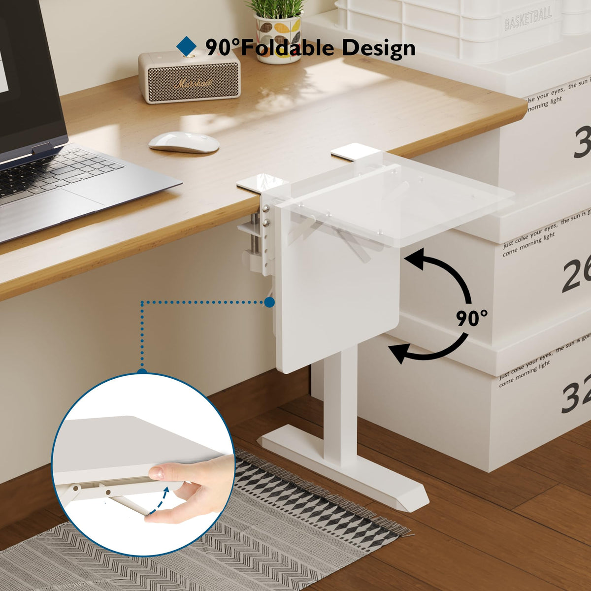 BONTEC Ergonomic Desk Extender Tray, 9.5"x9.1" Table Mount Arm Wrist Rest Shelf, 90° Foldable Elbow