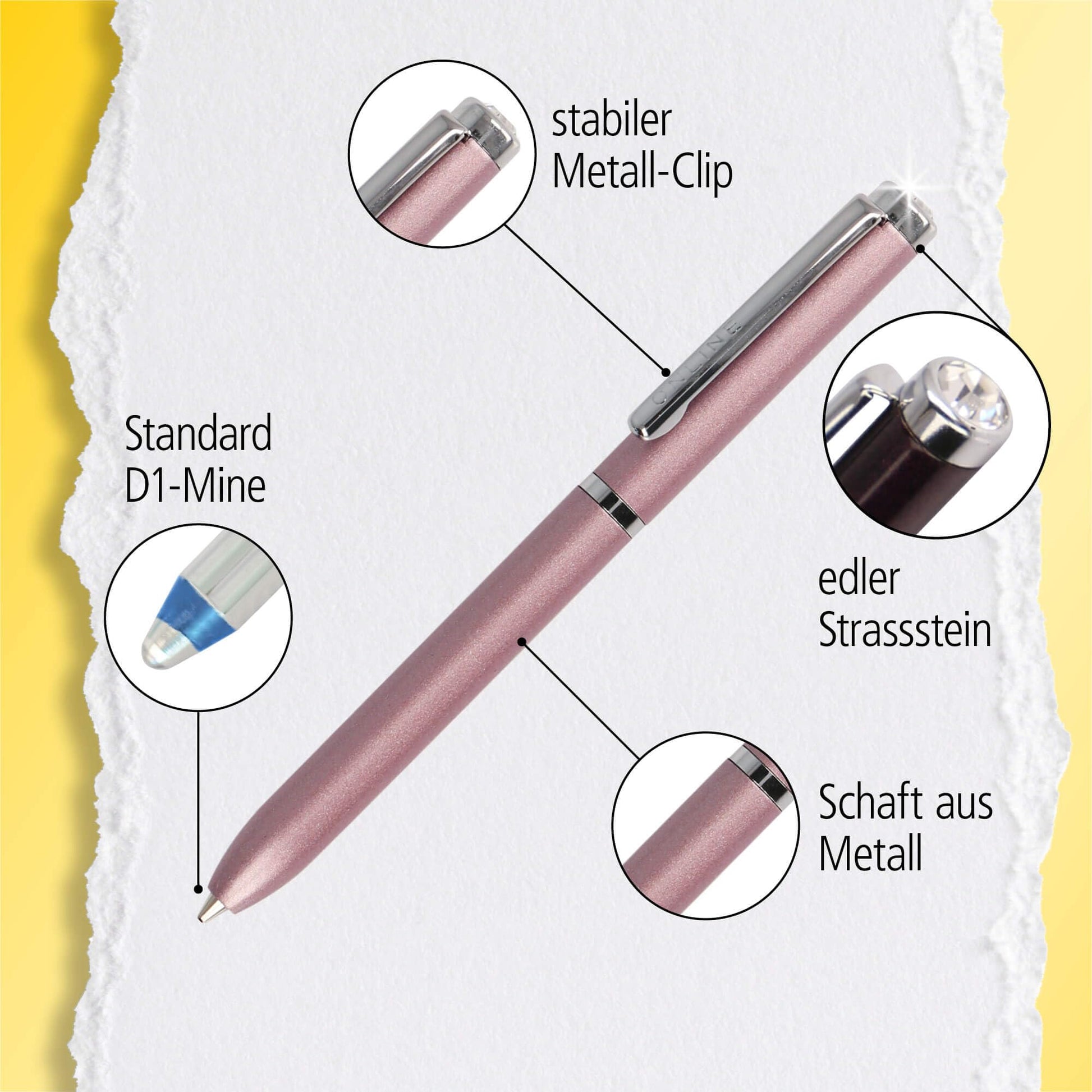 ONLINE Mini Rose Ballpoint Pen - Wallet with Twist Mechanism & Metal Clip I 8 cm Miniature
