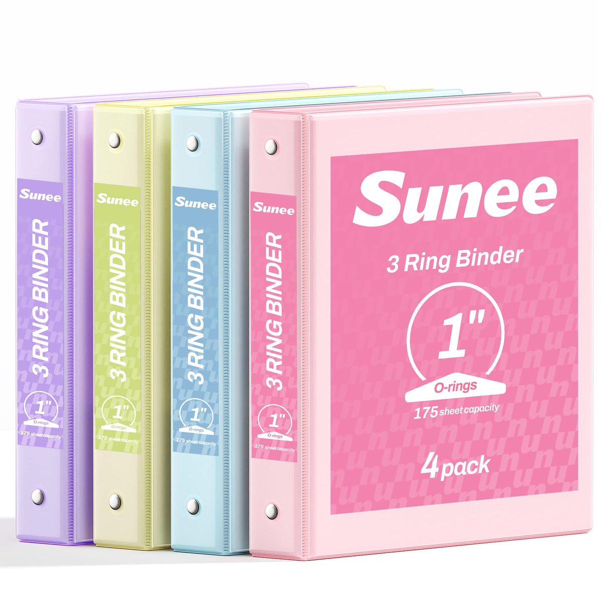 SUNEE 3 Ring Binder 1 Inch 4 Pack, Clear View 1" Binders Three Ring PVC-Free (Fit 8.5x11 Inches)
