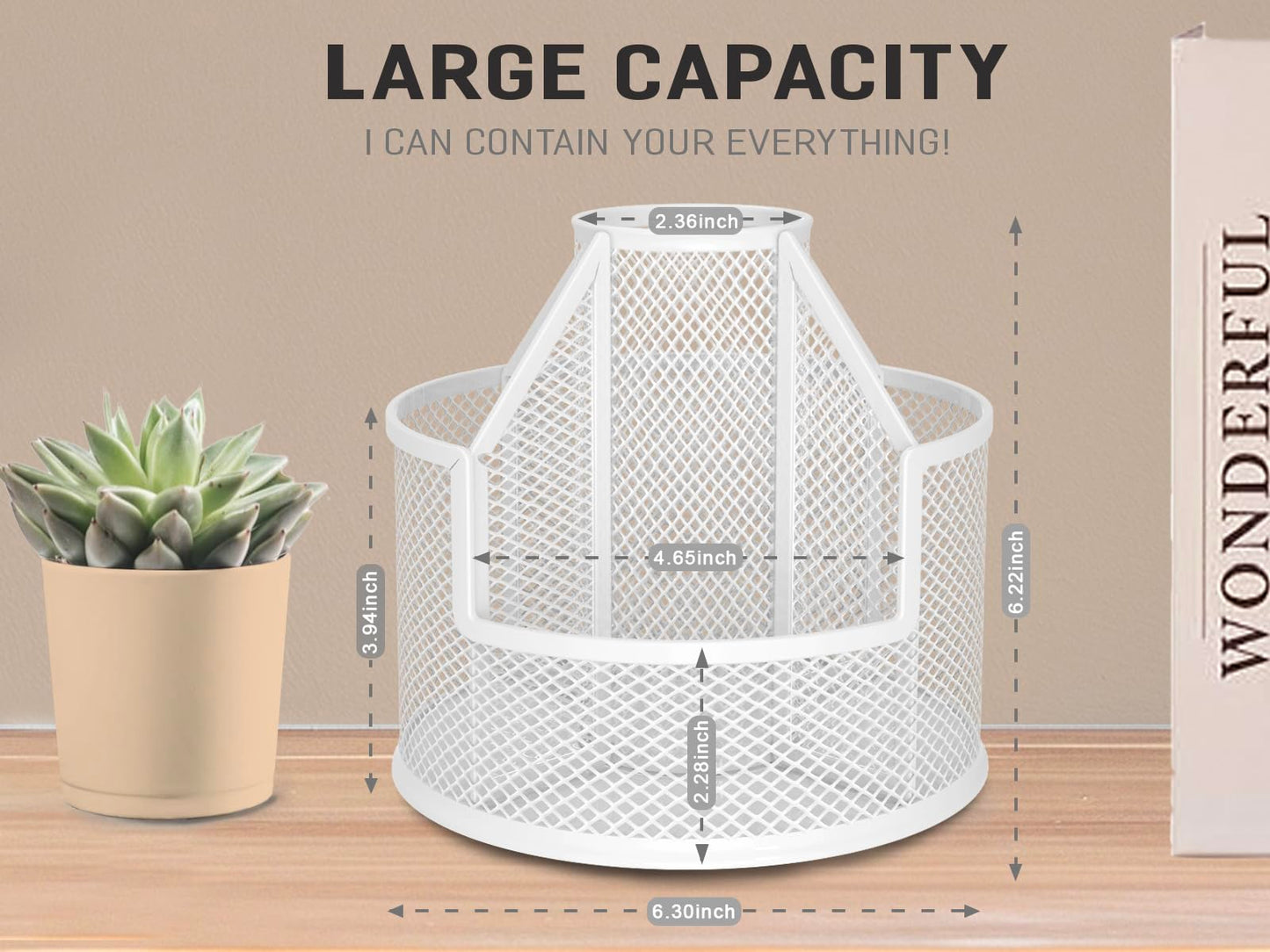 RURYEURT Sturdy Rotating Pen Holder, Cute Metal Pencil Holder, Large Mesh Pen Organizer for Desk