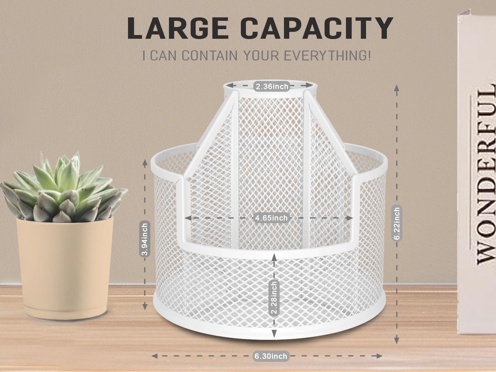 RURYEURT Sturdy Rotating Pen Holder, Cute Metal Pencil Holder, Large Mesh Pen Organizer for Desk