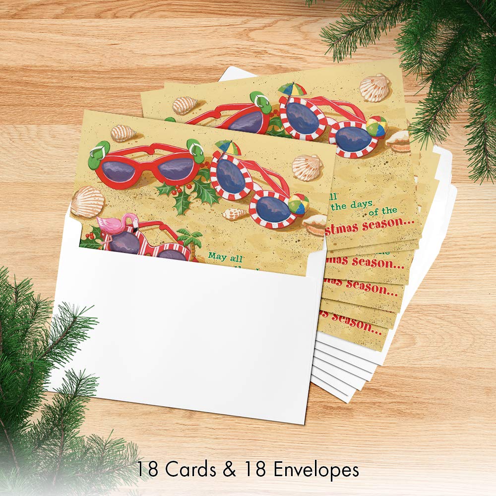 Red Farm Studios Festive Sunglasses in Sand Box of 18 Tropical Christmas Cards, (125-00839-000)