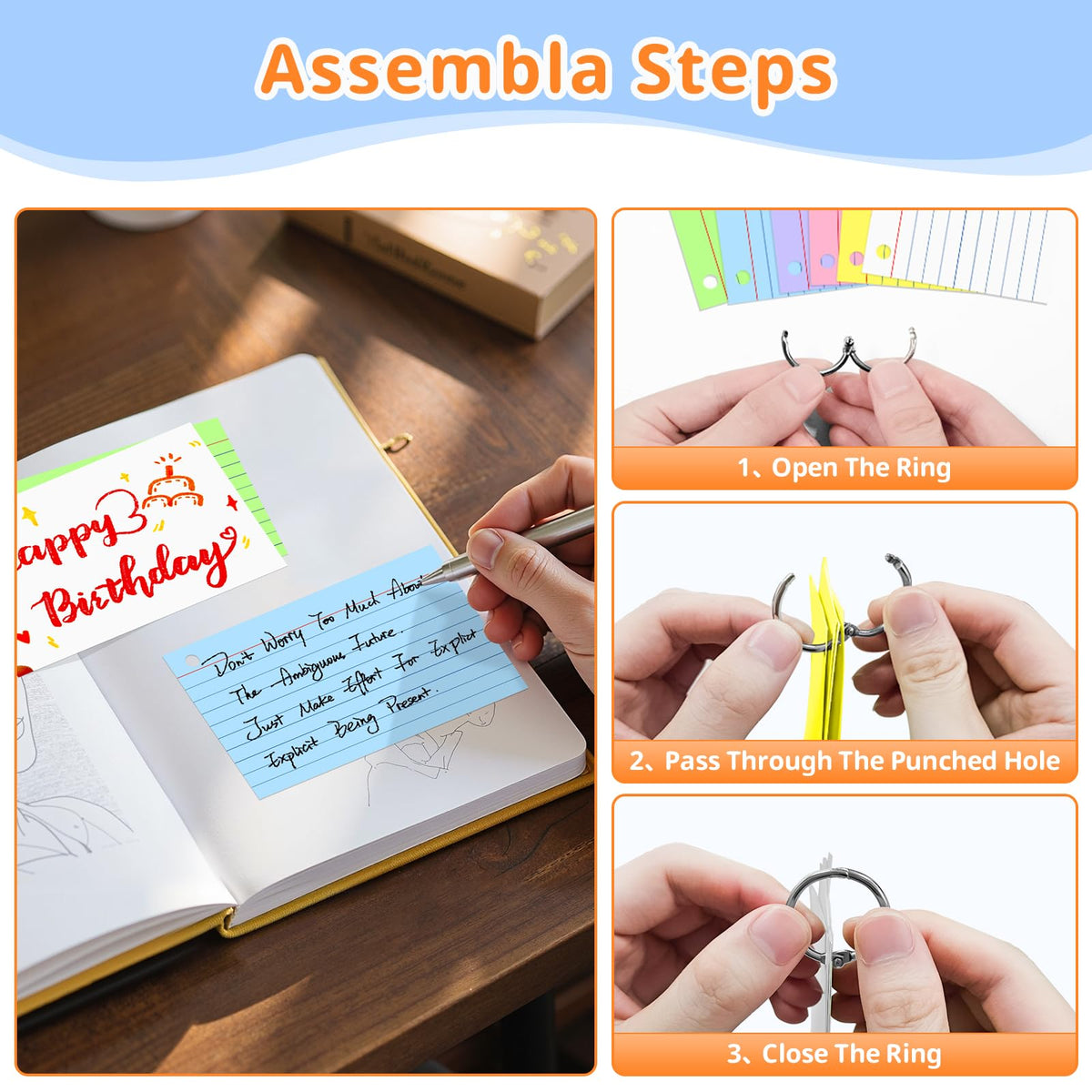 600 PCS Index Cards 3x5 Inches, Colored Flash Cards with Ring