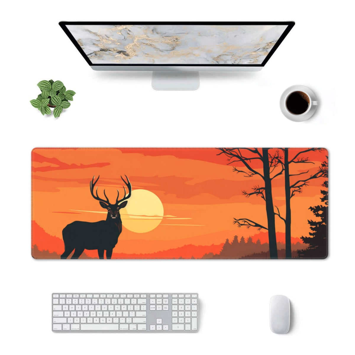 Large Size Sunset with a Silhouetted stag Print Gaming Mouse Pad 31.5 x 12 Inch, Stitched Edges