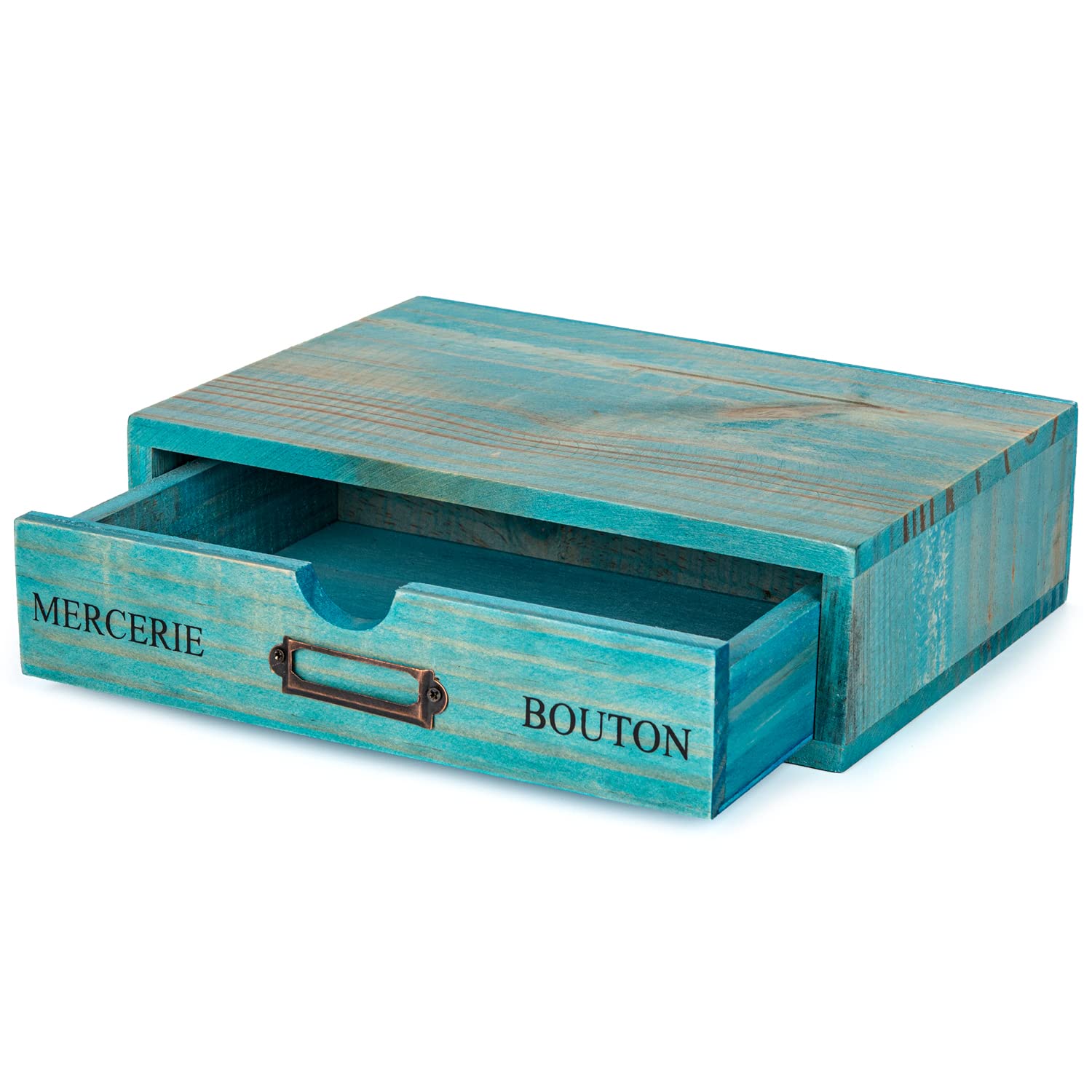 Turquoise Single Drawer Unit - European Country Style Desk Organizer Box - 9.7x7x2.6 Teal Wooden