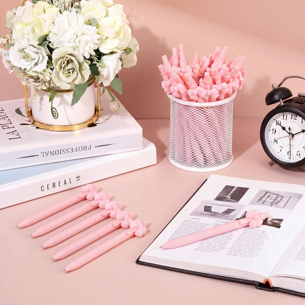 Fulmoon 50 Pcs Cute Pens Retractable 1.0mm, Light Pink Bow