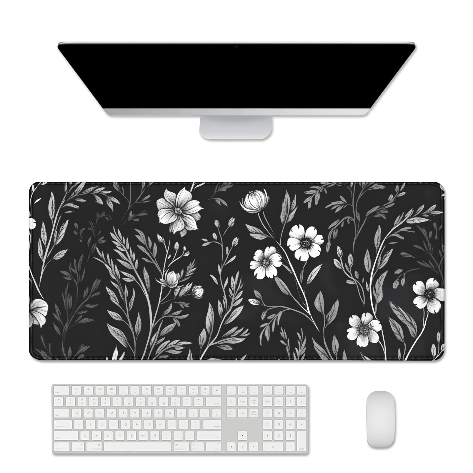 Black and White Mouse Pad Floral Mouse Pad Desk Mats Big Mousepad
